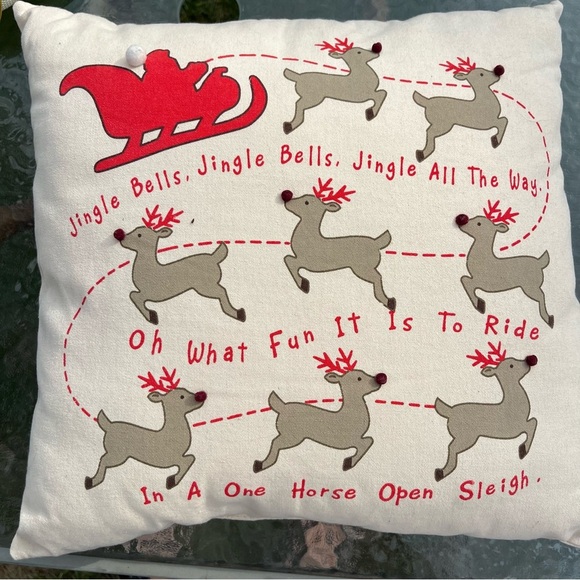 Ashland Decorative Throw Pillow Santa Sleigh Reindeer 3D Nose Jingle Bells - Picture 2 of 9